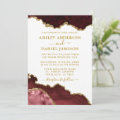 Watercolor Burgundy Marble Geode Wedding Einladung (Stehend Vorderseite)