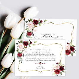Watercolor Burgundy Pink Blume Gold Wedding Dankeskarte