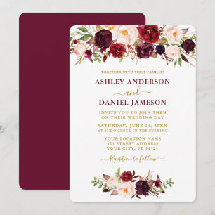 Watercolor Burgundy Pink Floral Gold Wedding Einladung