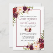 Watercolor Burgundy Pink Floral Wedding Einladung (Vorderseite)