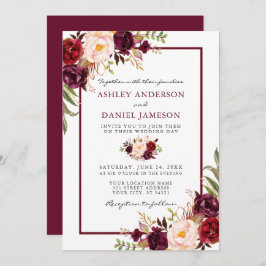 Watercolor Burgundy Pink Floral Wedding Einladung