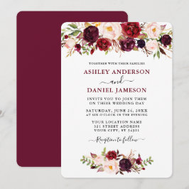 Watercolor Burgundy Pink Floral Wedding Einladung