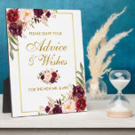 Watercolor Burgundy Wedding Advice and Wishes Fotoplatte<br><div class="desc">Watercolor Floral Burgundy Marsala Gold Wedding Advice and Wishes Table Plaque</div>