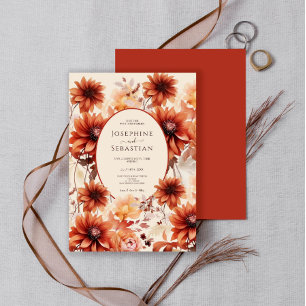 Watercolor Burnt Orange Fall Floral Boho Hochzeit Einladung