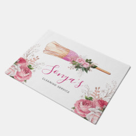 Watercolor Business Cleaning Service Pink Broom Fußmatte