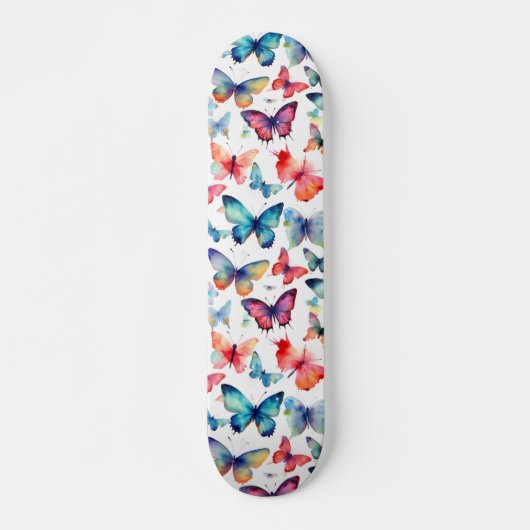 Watercolor Butterflies Colorful Nature Pattern Skateboard (Vorne)