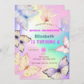 Watercolor Butterflies Holographic Birthday Einladung (Vorne/Hinten)