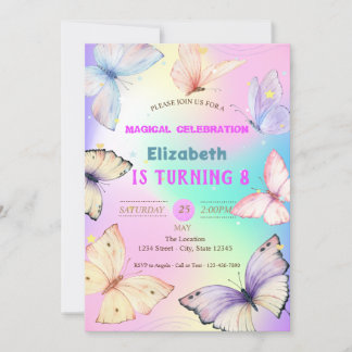 Watercolor Butterflies Holographic Birthday Einladung