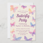 Watercolor Butterfly 1st Birthday Party Einladung (Vorderseite)