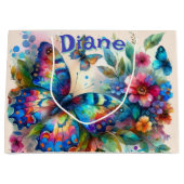 Watercolor Butterfly Floral Garden Personalized Große Geschenktüte (Vorderseite)