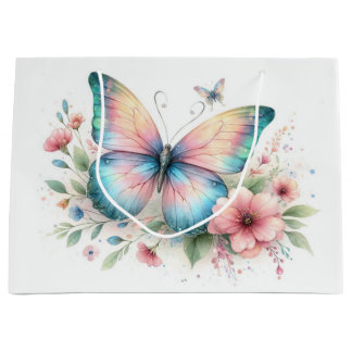 Watercolor Butterfly Floral Gift Bag Große Geschenktüte