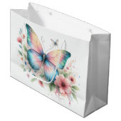 Watercolor Butterfly Floral Gift Bag Große Geschenktüte (Vorderseite Schrägansicht)
