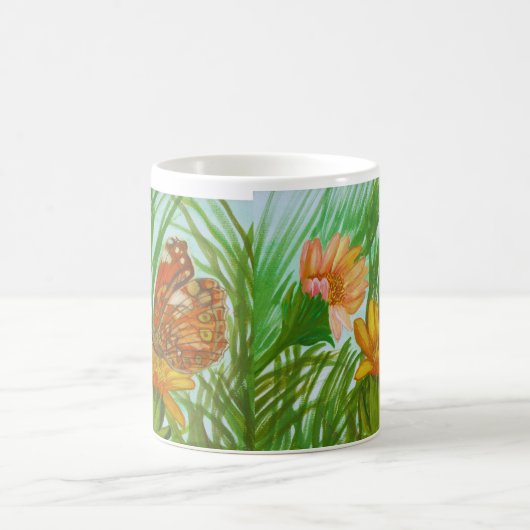 Watercolor Butterfly flower garden Kaffeetasse (Mittel)