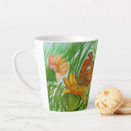 Watercolor Butterfly flower garden Milchtasse