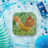 Watercolor Butterfly flower garden Pappteller (Party)