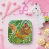 Watercolor Butterfly flower garden Pappteller (Party)