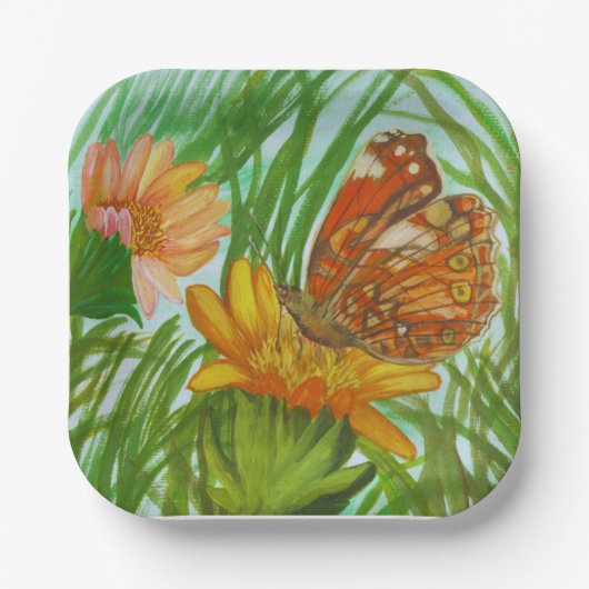 Watercolor Butterfly flower garden Pappteller (Vorderseite)