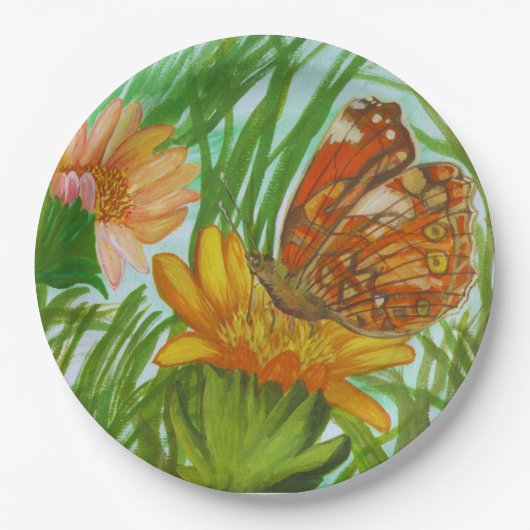 Watercolor Butterfly flower garden Pappteller (Vorderseite)
