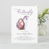 Watercolor Butterfly Girl Babydusche Einladung (Stehend Vorderseite)