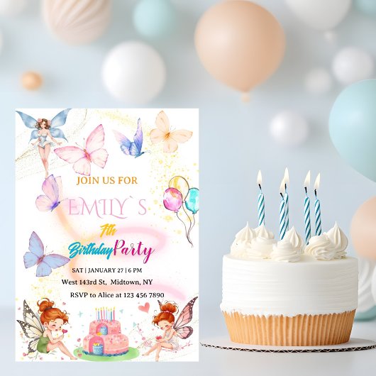 Watercolor Butterfly Magical Fairy Birthday Einladung