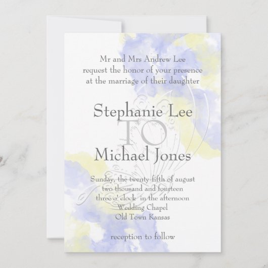 Watercolor Butterfly Periwinkle Wedding Einladung (Rückseite)