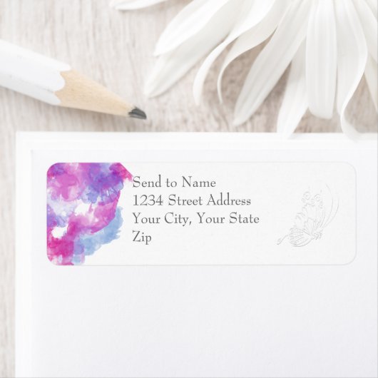 Watercolor Butterfly Raspberry Bliss Adressetikett (Insitu)