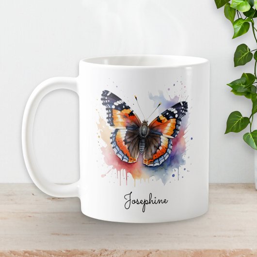 Watercolor Butterfly Red Admiral Personalized Mug Kaffeetasse