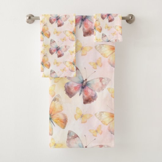 Watercolor Butterfly Whimsy Badhandtuch Set (Insitu)