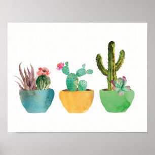 Watercolor Cactus and Succulent Print Poster