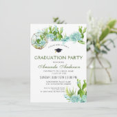 Watercolor Cactus Eucalyptus FOTO Abschluss Einladung (Stehend Vorderseite)