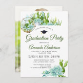 Watercolor Cactus Eucalyptus FOTO Abschluss Einladung (Vorne/Hinten)