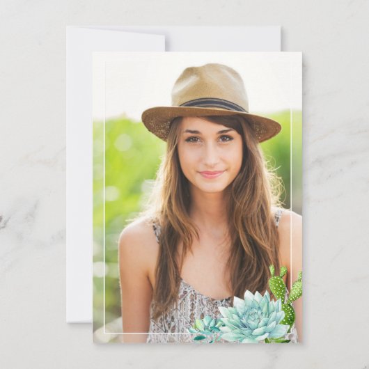 Watercolor Cactus Eucalyptus FOTO Abschluss Einladung (Rückseite)