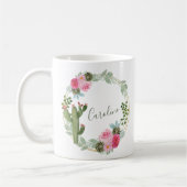 Watercolor Cactus Pink Floral Wreath Personalized  Kaffeetasse (Links)