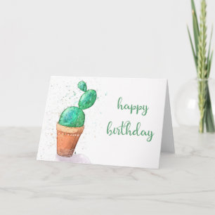 Watercolor Cactus Plant Birthday Card Karte