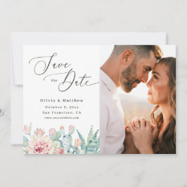 Watercolor Cactus Wedding | Boho Floral Photo Save The Date
