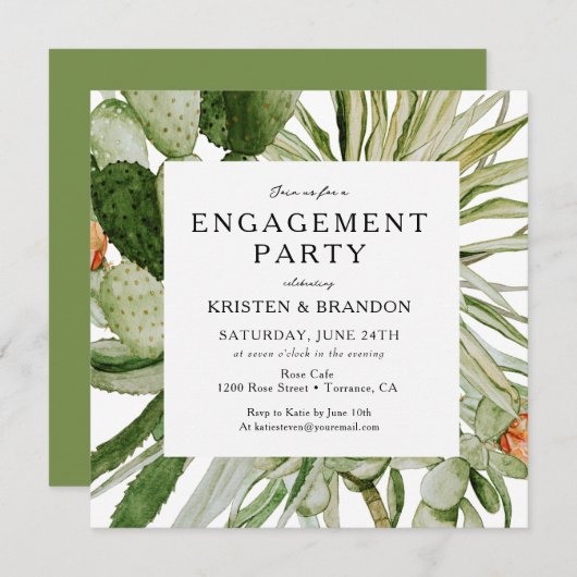 Watercolor Cactus Wüste Engagement Party Invitati Einladung (Vorne/Hinten)