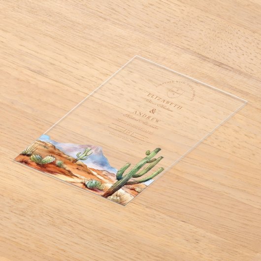 Watercolor Cactus Wüste Landscape Wedding Acryleinladungen (Ablage )