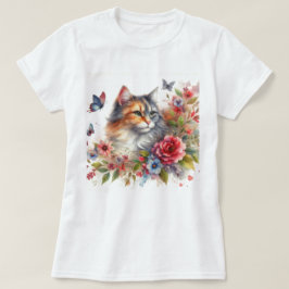 Watercolor Calico Cat Ladys T-Shirt