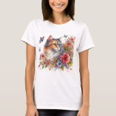 Watercolor Calico Cat Ladys T-Shirt (Vorderseite)