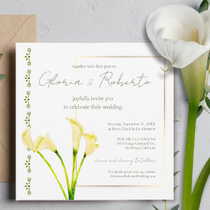 Watercolor Calla Lily mit Goldrahmen Hochzeit Einladung