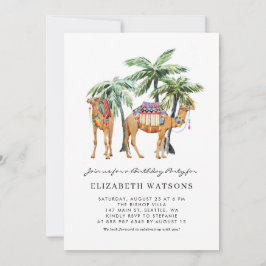 Watercolor Camels Palm Trees Wüste Geburtstagspart Einladung
