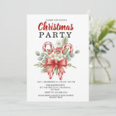 Watercolor Candy Cane & Red Bow Christmas Holiday Einladung (Stehend Vorderseite)