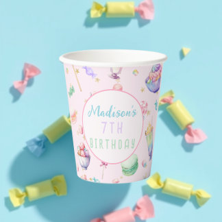 Watercolor Candy Wonderland Pasta Geburtstagsparty Pappbecher