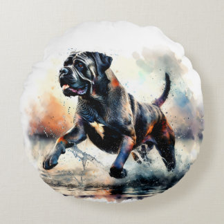 Watercolor Cane Corso dog Rundes Kissen