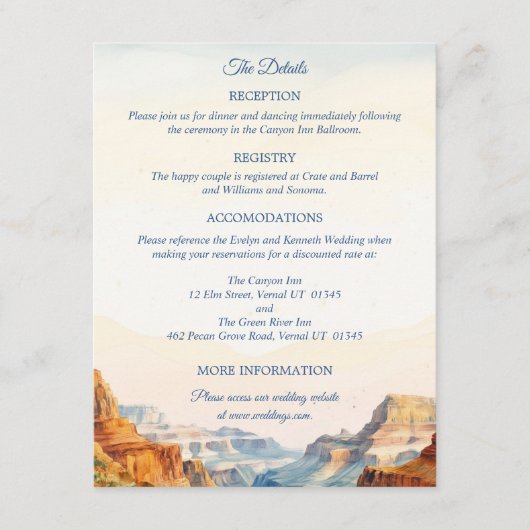 Watercolor Canyon Wüste Hochzeitsdetails Begleitkarte (Vorderseite)