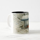 Watercolor Cardinal at a Winter Feeder Zweifarbige Tasse (Vorderseite Links)