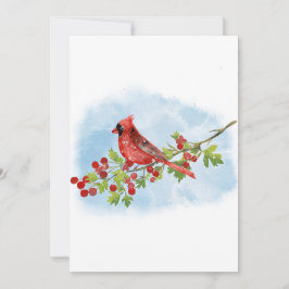 Watercolor Cardinal Bird on Berry Branch Einladung