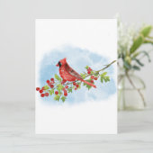 Watercolor Cardinal Bird on Berry Branch Einladung (Stehend Vorderseite)
