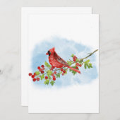 Watercolor Cardinal Bird on Berry Branch Einladung (Vorne/Hinten)