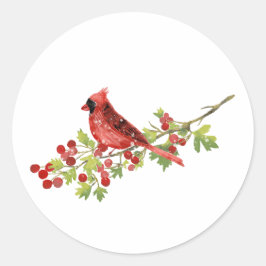 Watercolor Cardinal Bird on Berry Branch  Runder Aufkleber